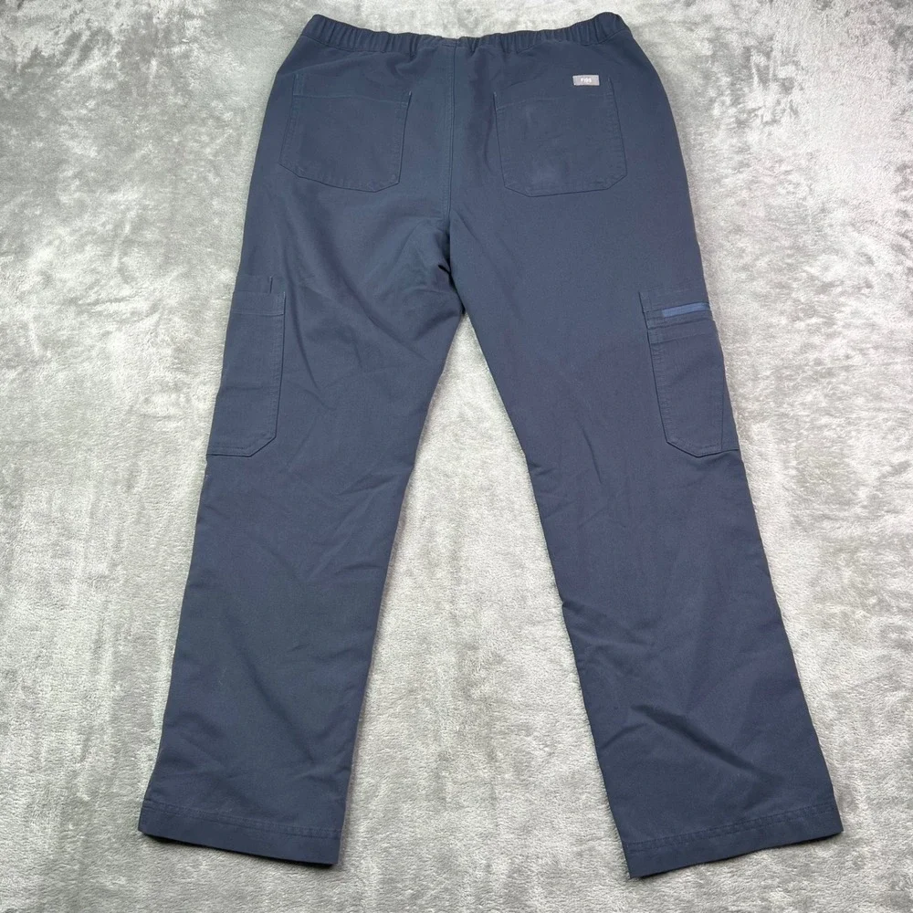 FIGS Cairo Straight Scrub Pants Mens L Navy Blue Solid Multi Pocket Drawstring